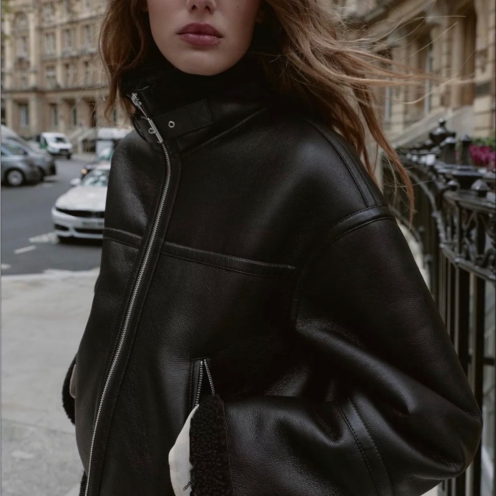 Zara double-faced fleece jacket in black - Picture 3 of 6